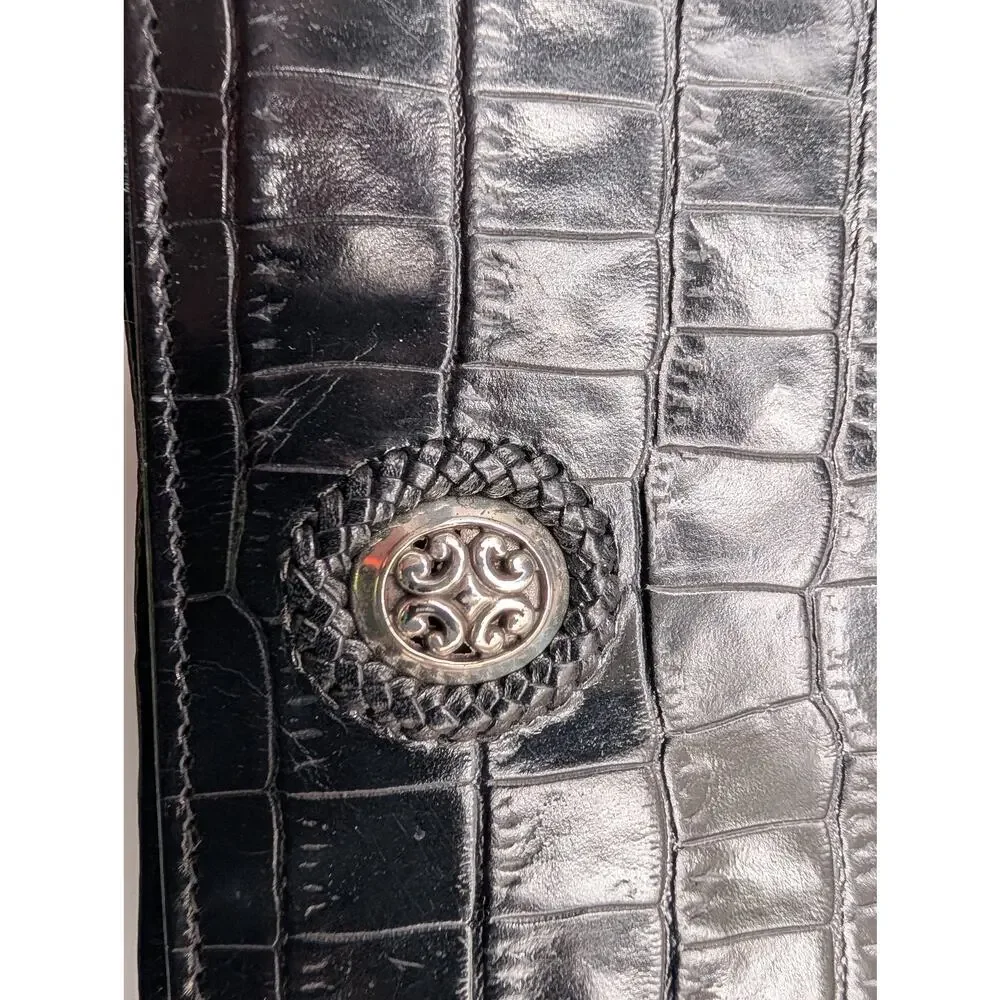 Brighton Black Croc Embossed Leather Organizer Wallet Clutch with Handle